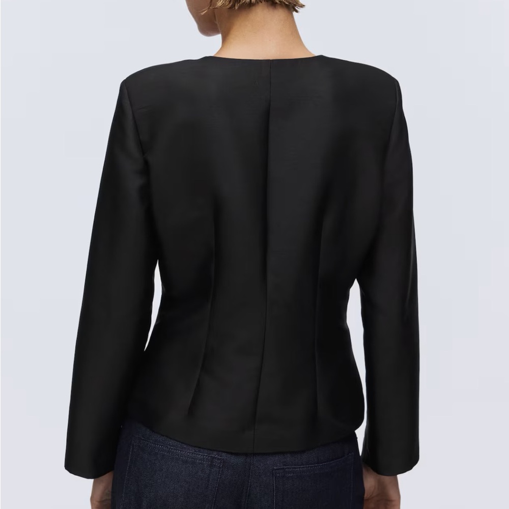 H&M NWT black satin open neck button front cardigan blazer jacket top - Picture 4 of 8
